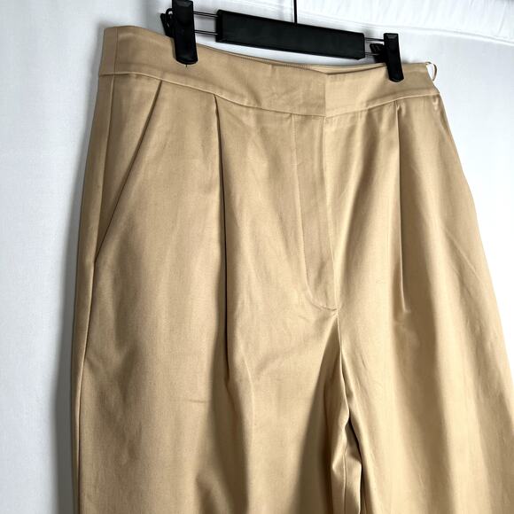 Anthropologie Exquise Tan Pleated Trousers Neutral Minimalist Workweae size L - Picture 2 of 12